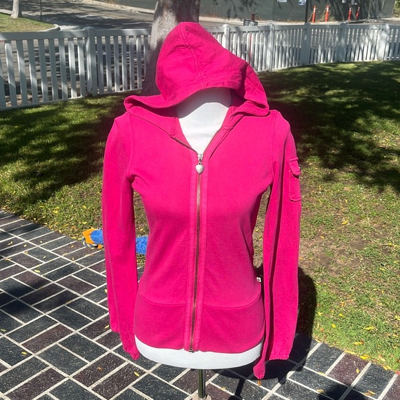 Twisted Heart Bling Y2K VTG Hot Pink Zip Up Hoodie - Picture 3 of 16